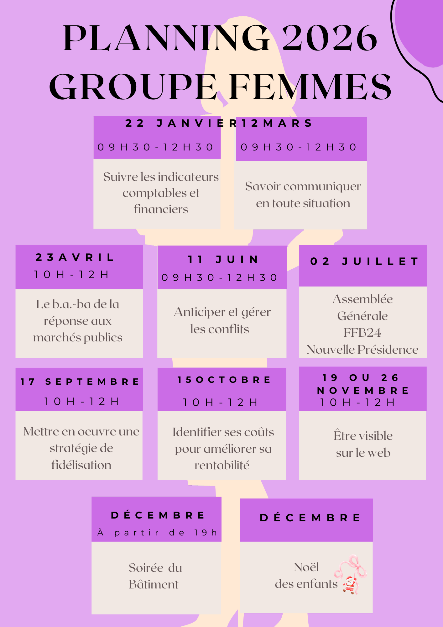 Planning 2026 du Groupe Femmes Dirigeantes de la FFB 24