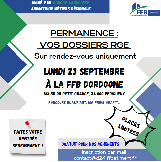 Permanence dossier RGE du 23 septembre 2024