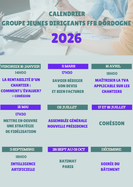 Le planning des réunions du groupe jeunnes dirigeants de la FFB 24