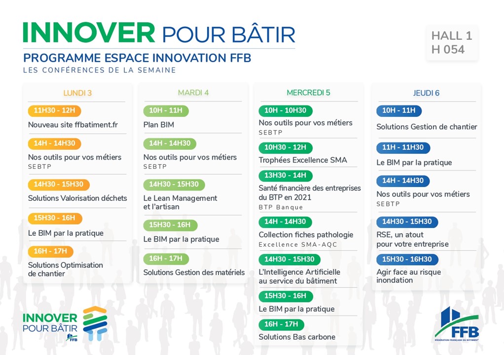 Programme de l'espace innovation FFB à Batimat 2022