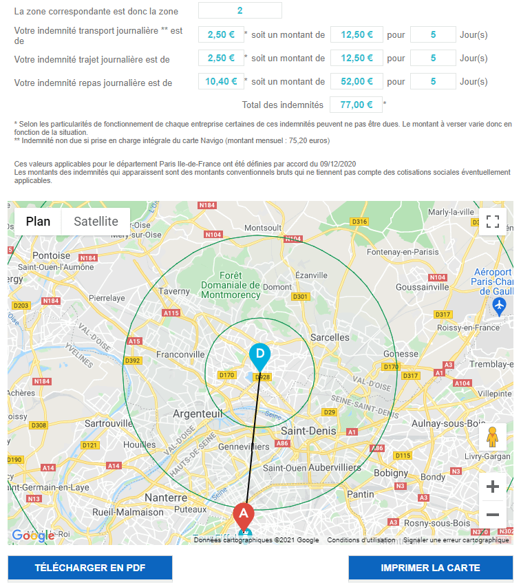 Grille Indemnité Trajet BTP 2024 calcul indemnité par zone de deplacement